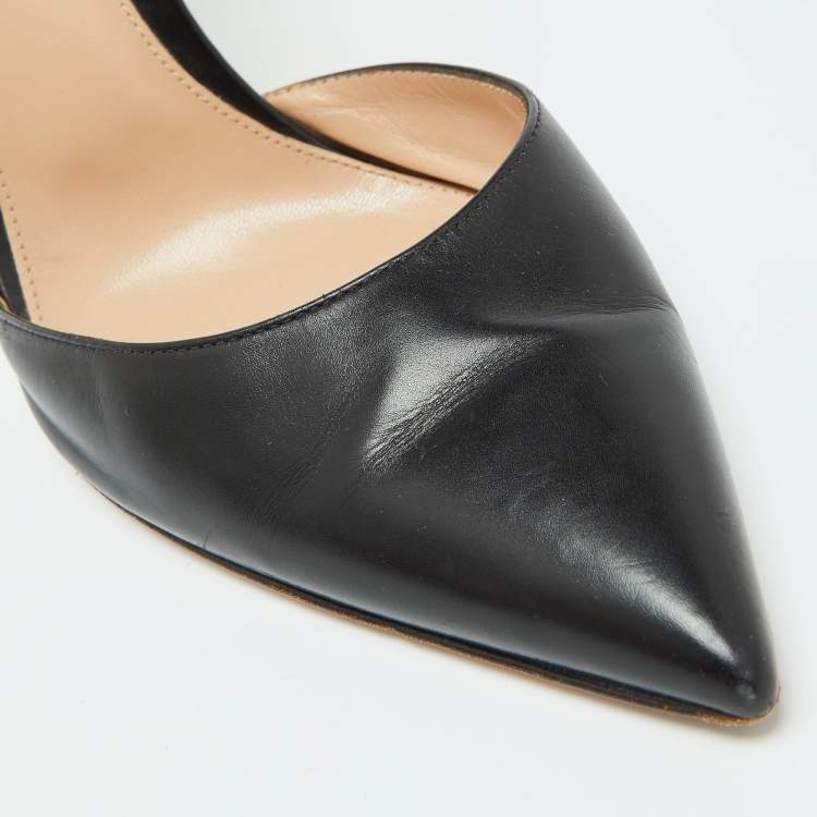 Pre Owned Gianvito Rossi Black Leather and PVC Plexi Pointed Toe Mules Size 41