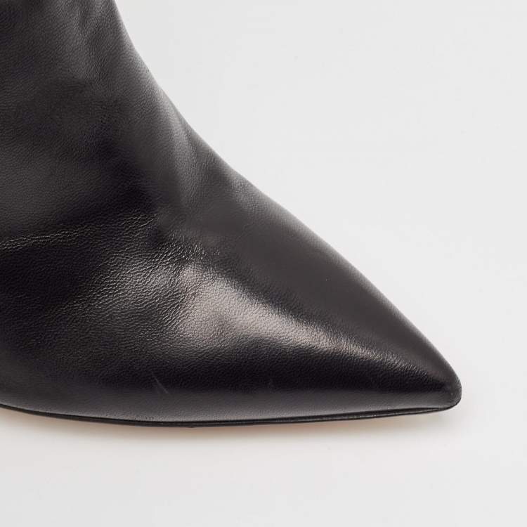 Pre Owned Gianvito Rossi Black Patent Leather Pointed-Toe Over The Knee Boots Size 38