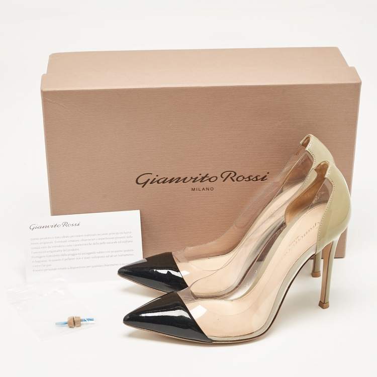 Pre Owned Gianvito Rossi Black Patent Leather and PVC Plexi Pumps Size 36.5