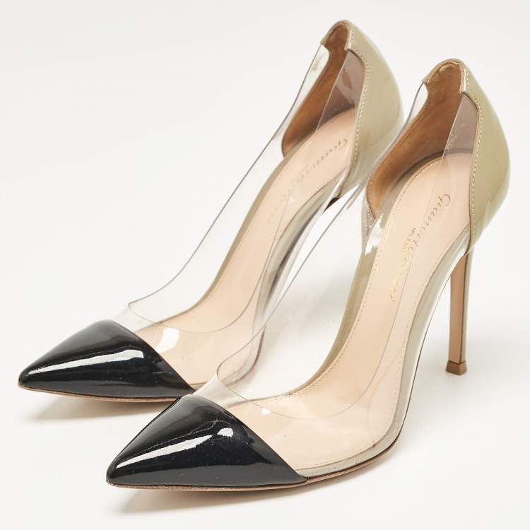 Pre Owned Gianvito Rossi Black Patent Leather and PVC Plexi Pumps Size 36.5