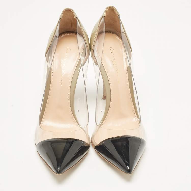 Pre Owned Gianvito Rossi Black Patent Leather and PVC Plexi Pumps Size 36.5