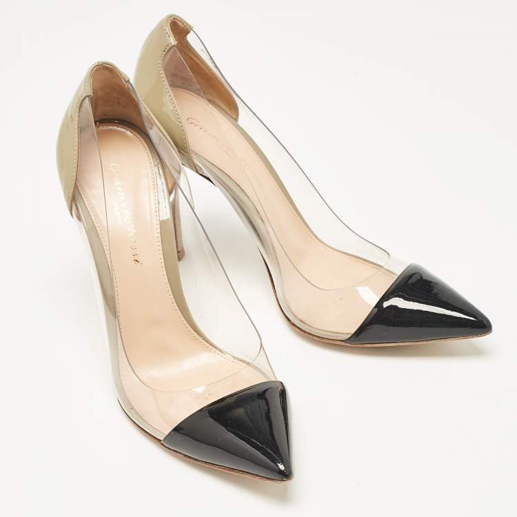 Pre Owned Gianvito Rossi Black Patent Leather and PVC Plexi Pumps Size 36.5