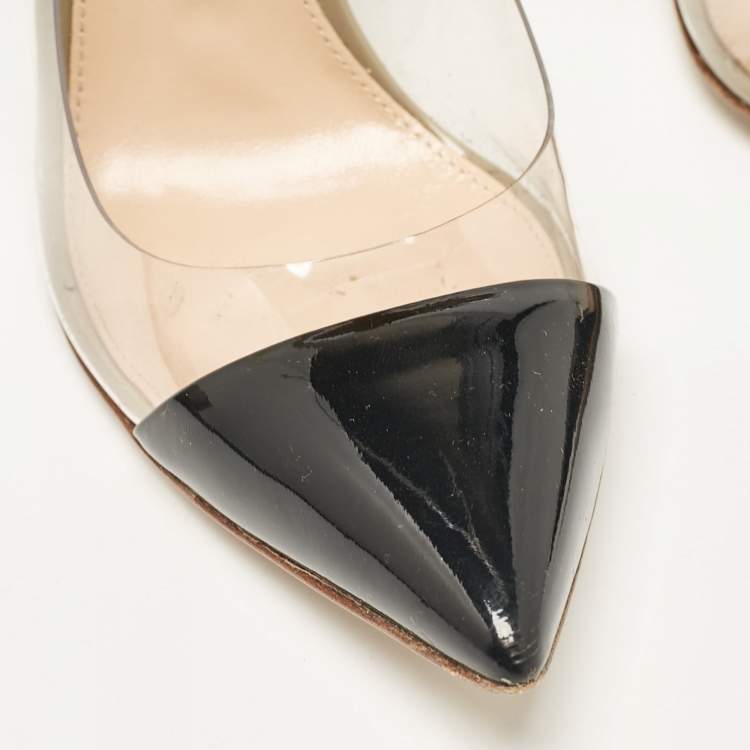 Pre Owned Gianvito Rossi Black Patent Leather and PVC Plexi Pumps Size 36.5