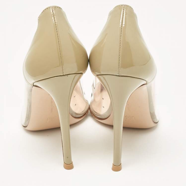 Pre Owned Gianvito Rossi Black Patent Leather and PVC Plexi Pumps Size 36.5