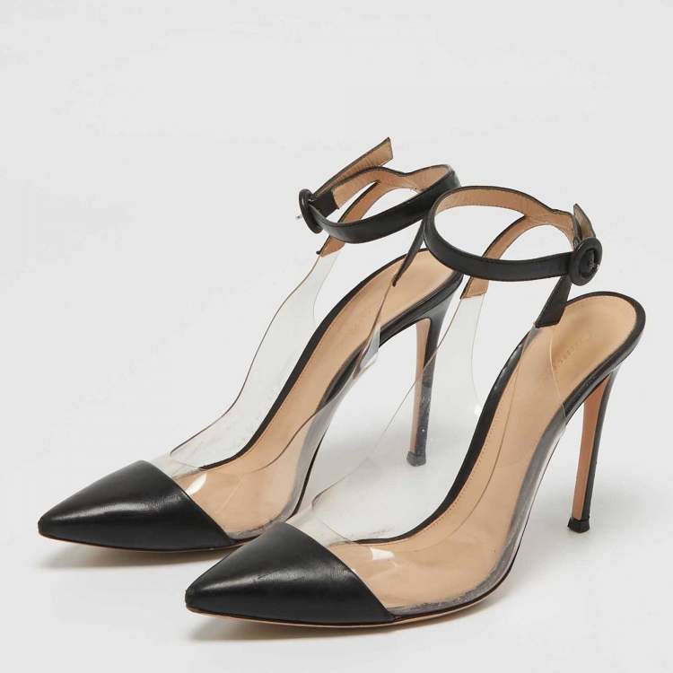 Pre Owned Gianvito Rossi Black Leather and PVC Anise Pumps Size 40.5