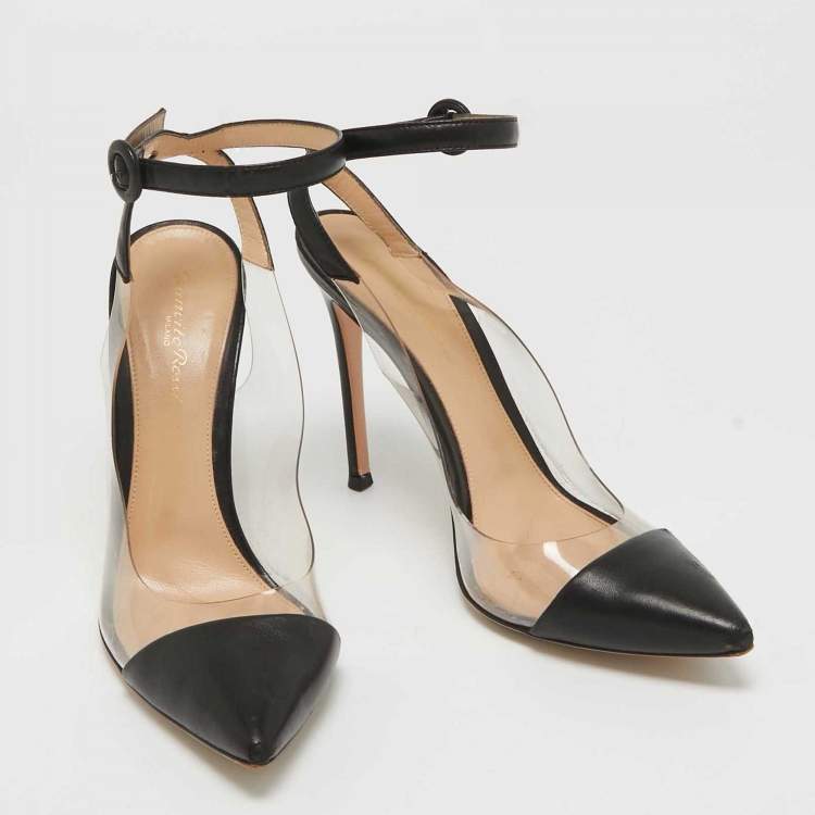 Pre Owned Gianvito Rossi Black Leather and PVC Anise Pumps Size 40.5