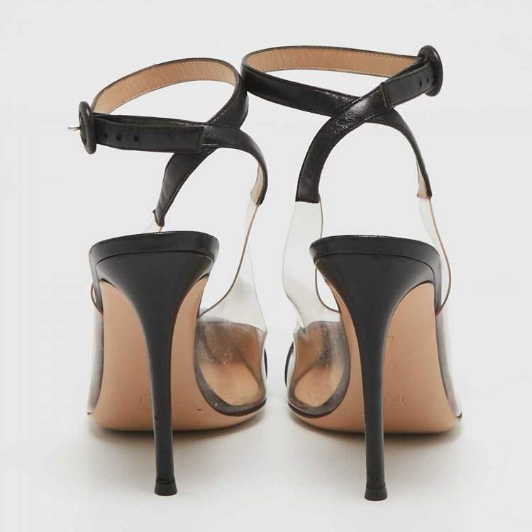 Pre Owned Gianvito Rossi Black Leather and PVC Anise Pumps Size 40.5