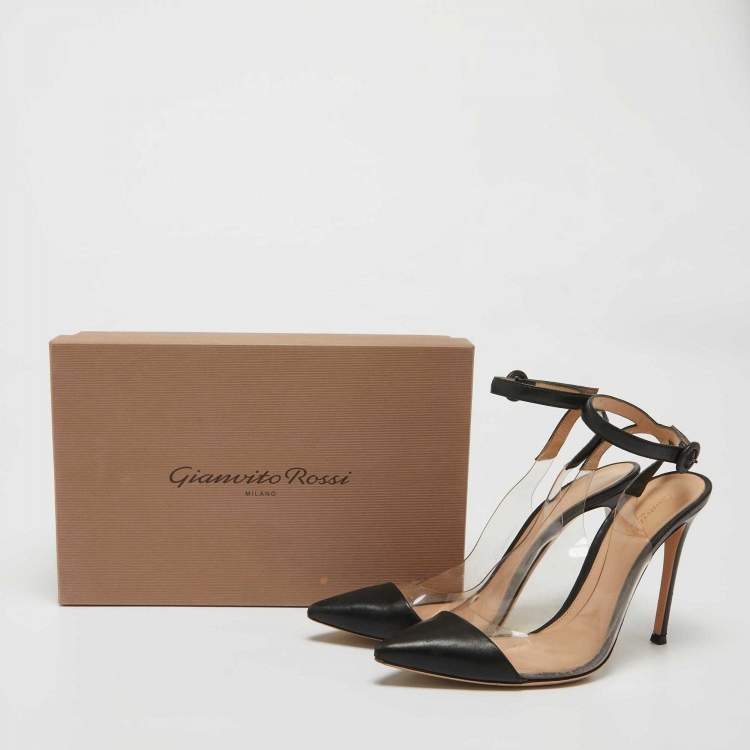 Pre Owned Gianvito Rossi Black Leather and PVC Anise Pumps Size 40.5