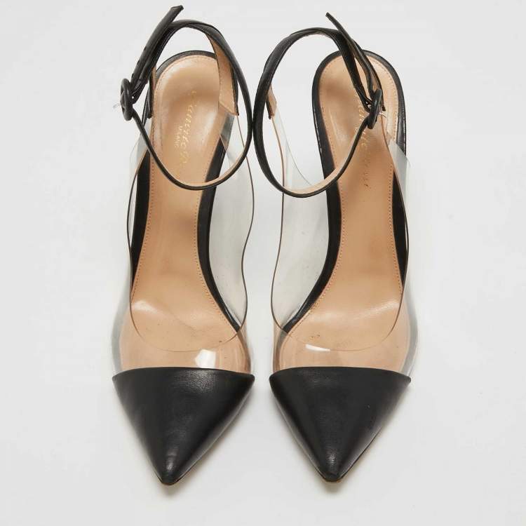 Pre Owned Gianvito Rossi Black Leather and PVC Anise Pumps Size 40.5