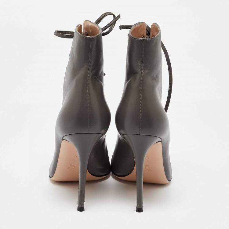Pre Owned Gianvito Rossi Grey Leather Open Toe Lace up Ankle Length Boots Size 40