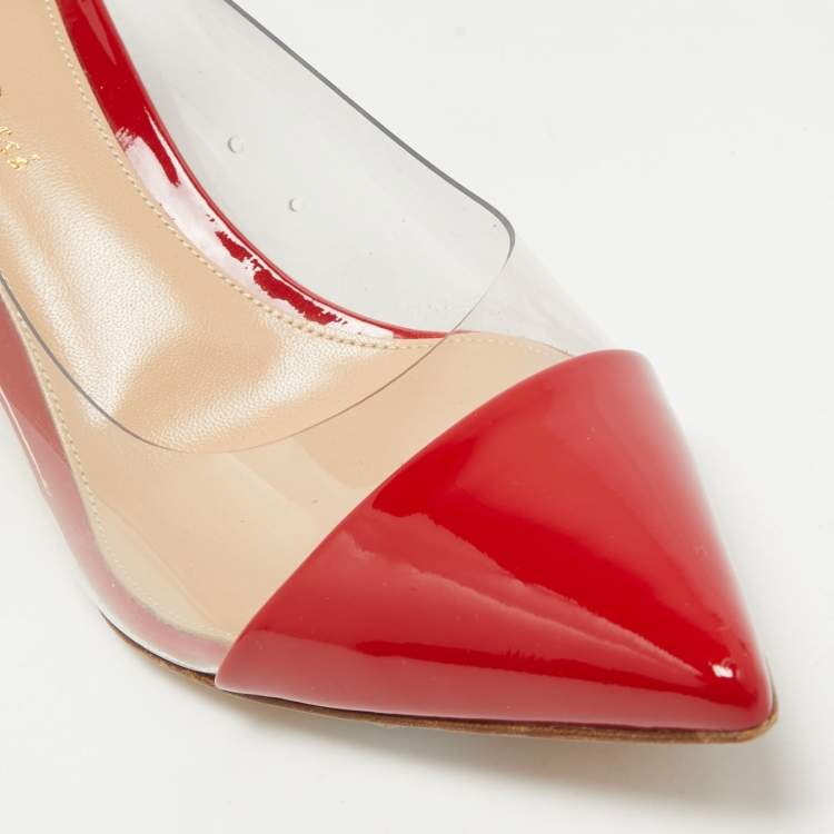 Pre Owned Gianvito Rossi Red Patent Leather and PVC Plexi Pumps Size 38.5