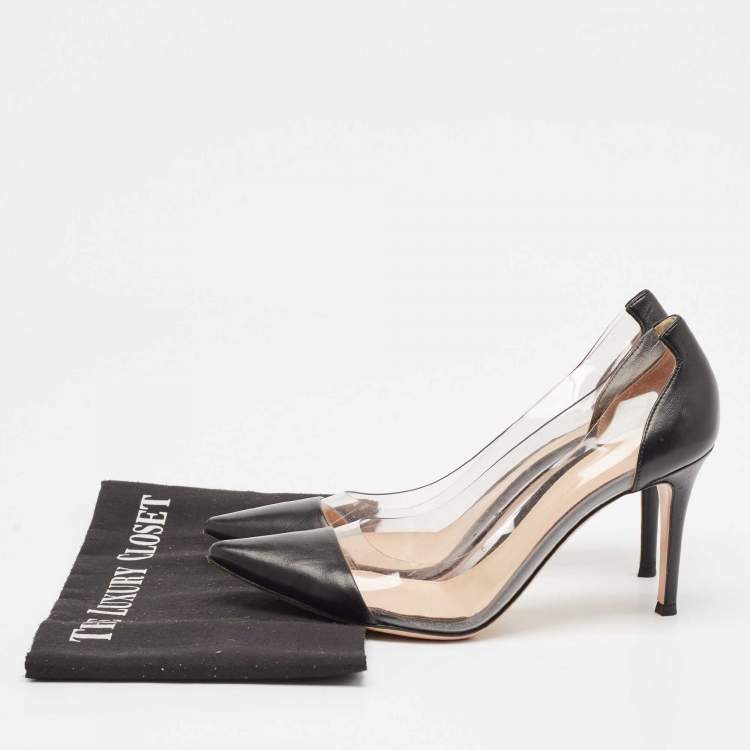 Pre Owned Gianvito Rossi Black Leather and PVC Plexi Pumps Size 38.5