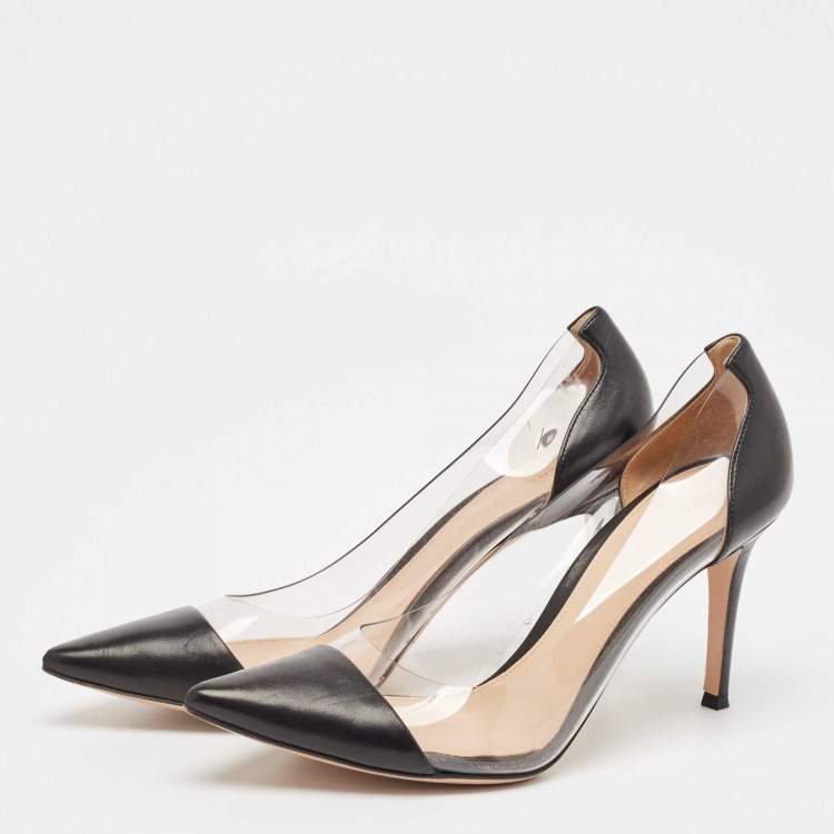 Pre Owned Gianvito Rossi Black Leather and PVC Plexi Pumps Size 38.5