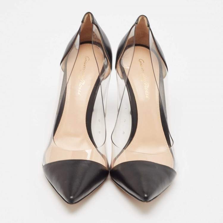 Pre Owned Gianvito Rossi Black Leather and PVC Plexi Pumps Size 38.5