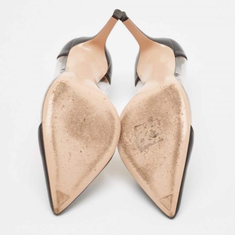 Pre Owned Gianvito Rossi Black Leather and PVC Plexi Pumps Size 38.5