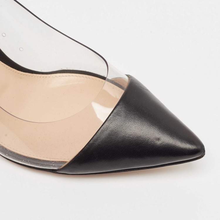 Pre Owned Gianvito Rossi Black Leather and PVC Plexi Pumps Size 38.5