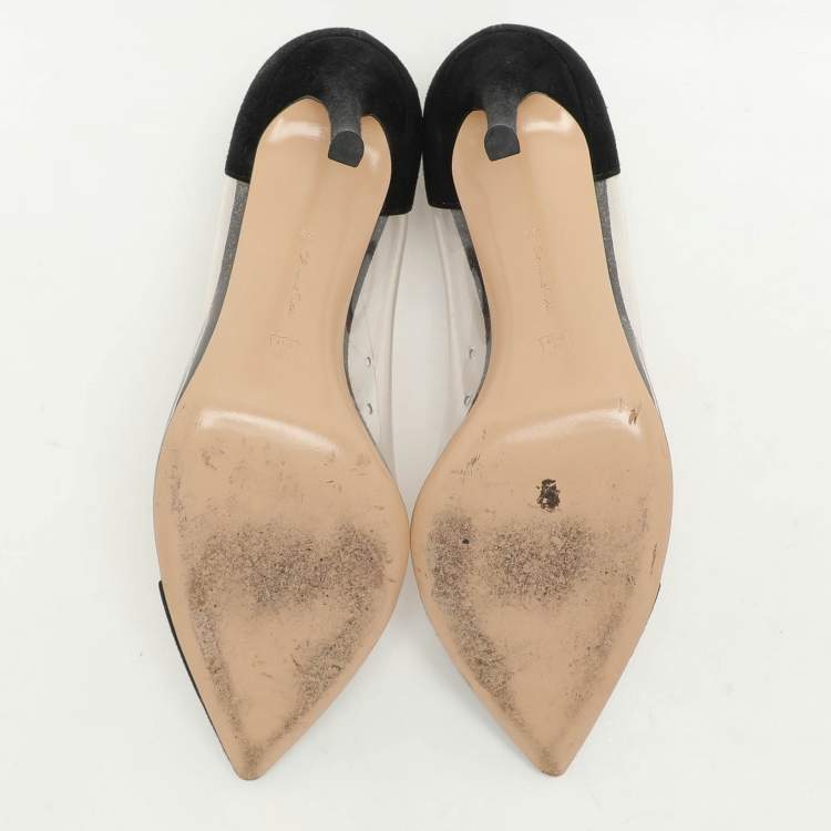 Pre Owned Gianvito Rossi Black PVC and Suede Plexi Pumps Size 39