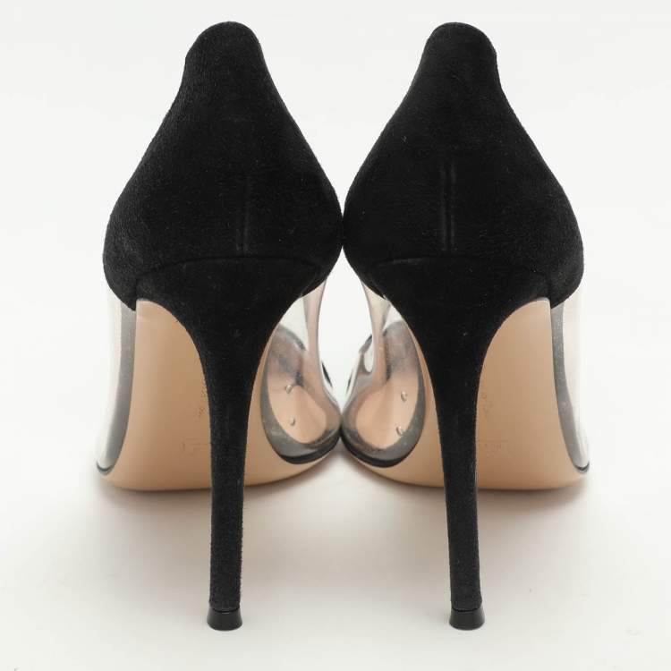 Pre Owned Gianvito Rossi Black PVC and Suede Plexi Pumps Size 39