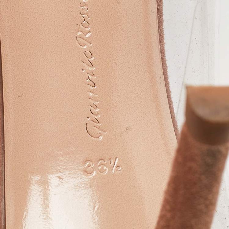 Pre Owned Gianvito Rossi Brown Suede Leather And PVC Plexi Pointed Toe Pumps Size 36.5