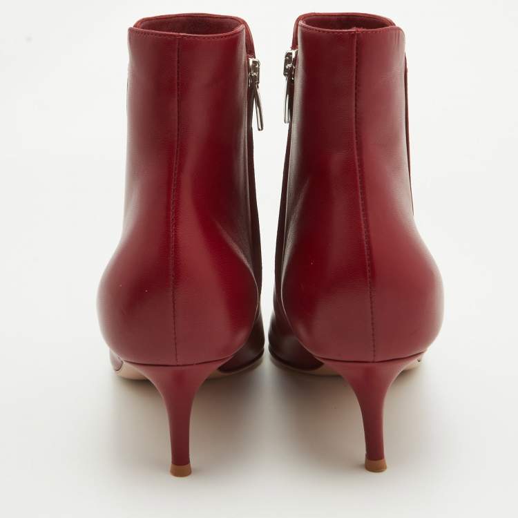 Pre Owned Gianvito Rossi Red Leather Levy 55 Ankle Boots Size 41