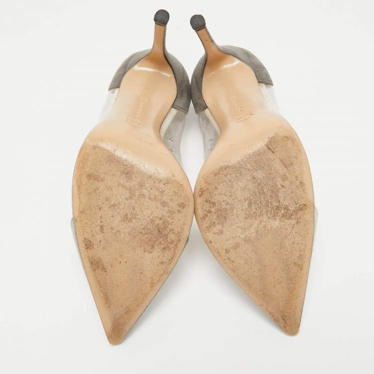 Pre Owned Gianvito Rossi Metallic/Grey Leather, Suede and PVC Plexi Pumps Size 37