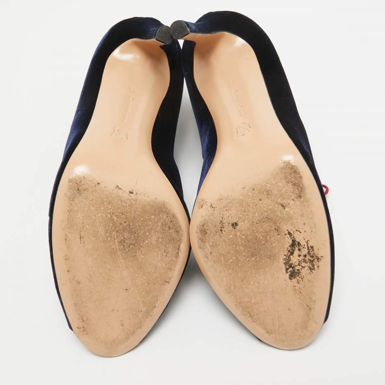 Pre Owned Gianvito Rossi Navy Blue Velvet Miral Booties Size 38