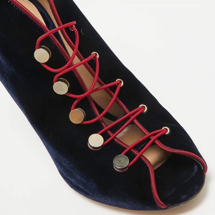 Pre Owned Gianvito Rossi Navy Blue Velvet Miral Booties Size 38