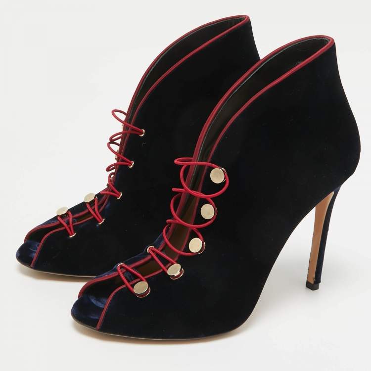 Pre Owned Gianvito Rossi Navy Blue Velvet Miral Booties Size 38