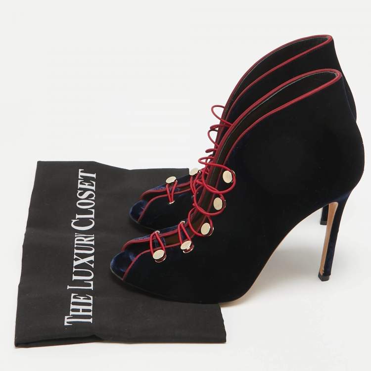 Pre Owned Gianvito Rossi Navy Blue Velvet Miral Booties Size 38