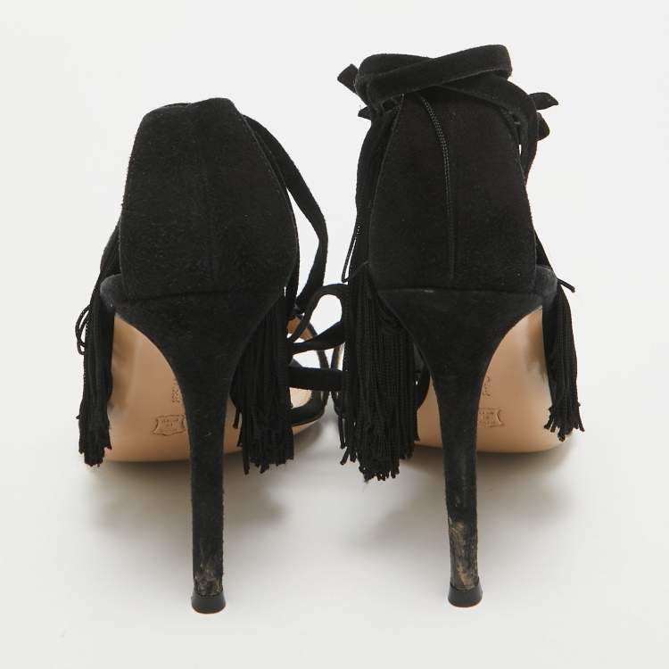 Pre Owned Gianvito Rossi Black Suede Olivia Ankle Strap Sandals Size 36