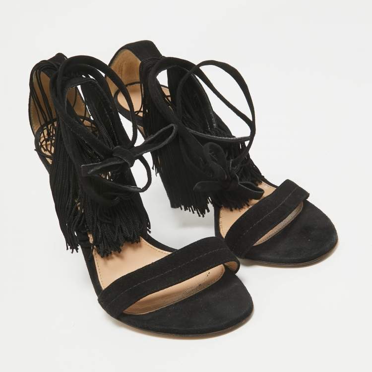 Pre Owned Gianvito Rossi Black Suede Olivia Ankle Strap Sandals Size 36