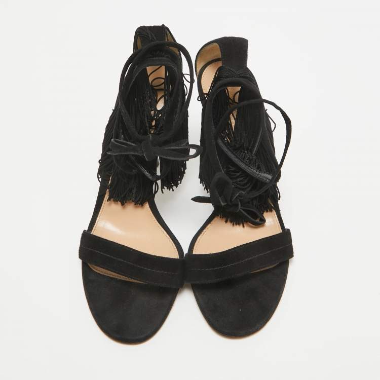 Pre Owned Gianvito Rossi Black Suede Olivia Ankle Strap Sandals Size 36