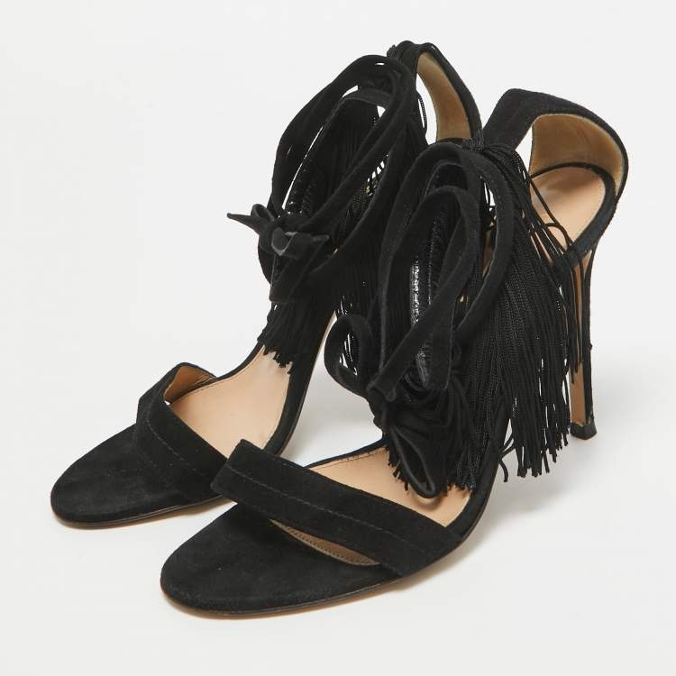Pre Owned Gianvito Rossi Black Suede Olivia Ankle Strap Sandals Size 36