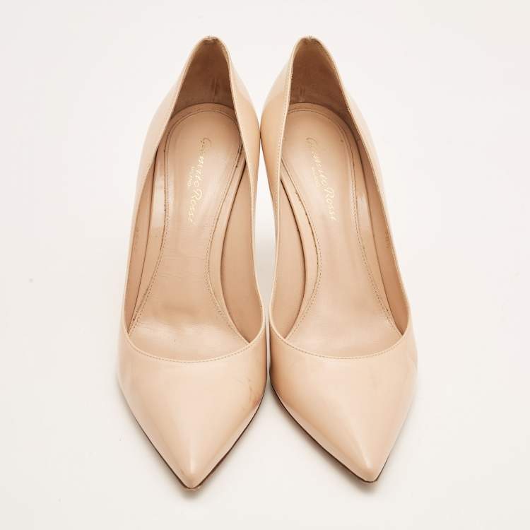 Pre Owned Gianvito Rossi Beige Patent Leather Gianvito  Pumps Size 38.5