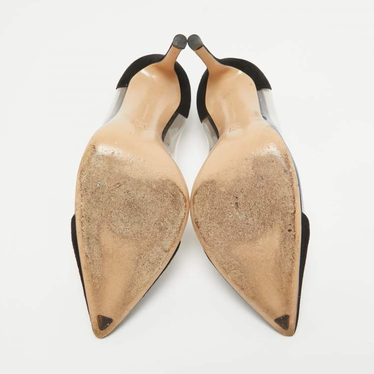 Pre Owned Gianvito Rossi Black PVC and Suede Pointed Toe Plexi Pumps Size 37
