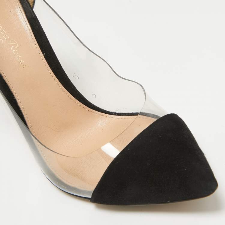 Pre Owned Gianvito Rossi Black PVC and Suede Pointed Toe Plexi Pumps Size 37