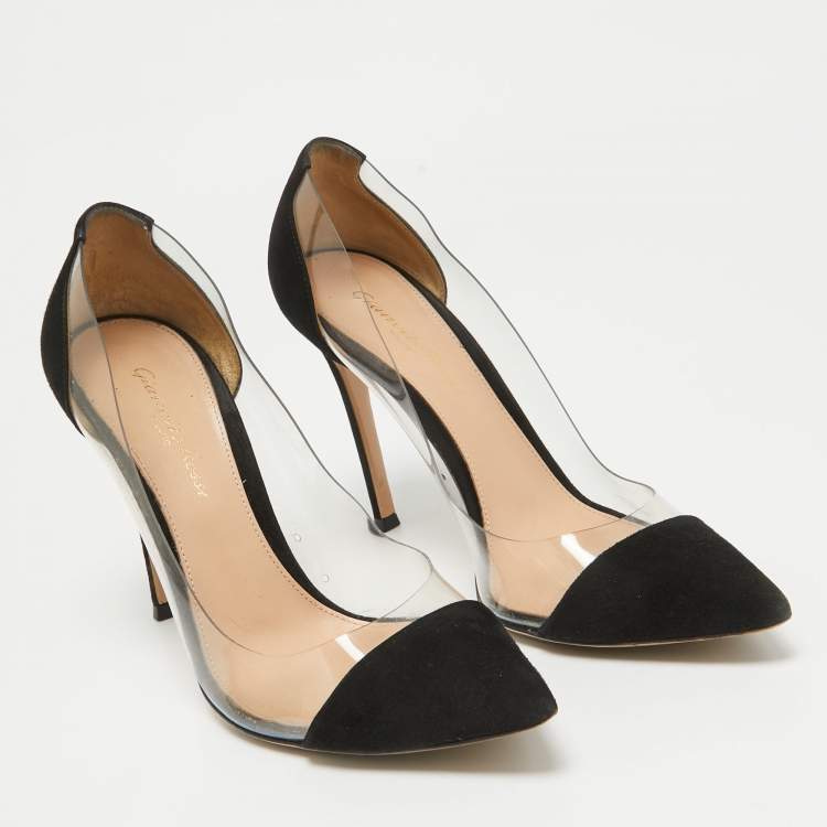 Pre Owned Gianvito Rossi Black PVC and Suede Pointed Toe Plexi Pumps Size 37