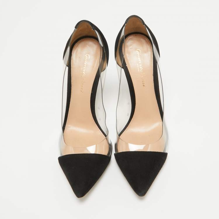 Pre Owned Gianvito Rossi Black PVC and Suede Pointed Toe Plexi Pumps Size 37