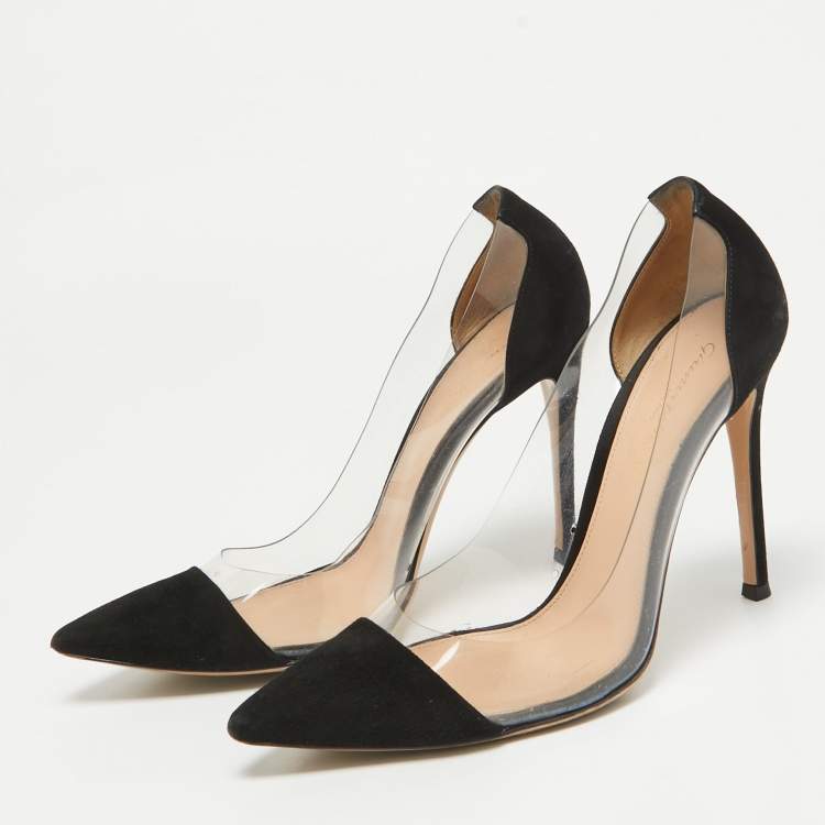 Pre Owned Gianvito Rossi Black PVC and Suede Pointed Toe Plexi Pumps Size 37