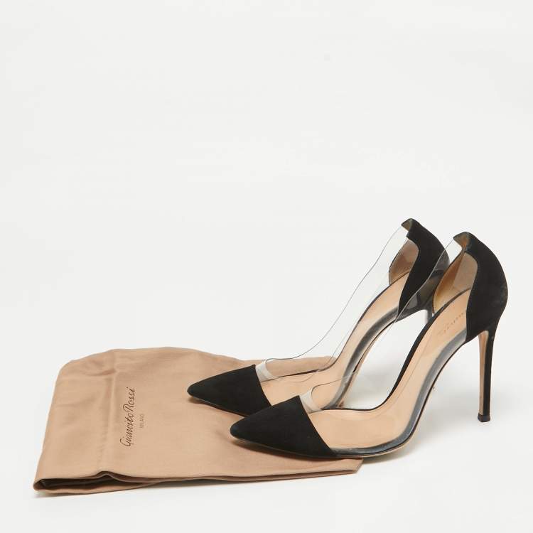 Pre Owned Gianvito Rossi Black PVC and Suede Pointed Toe Plexi Pumps Size 37