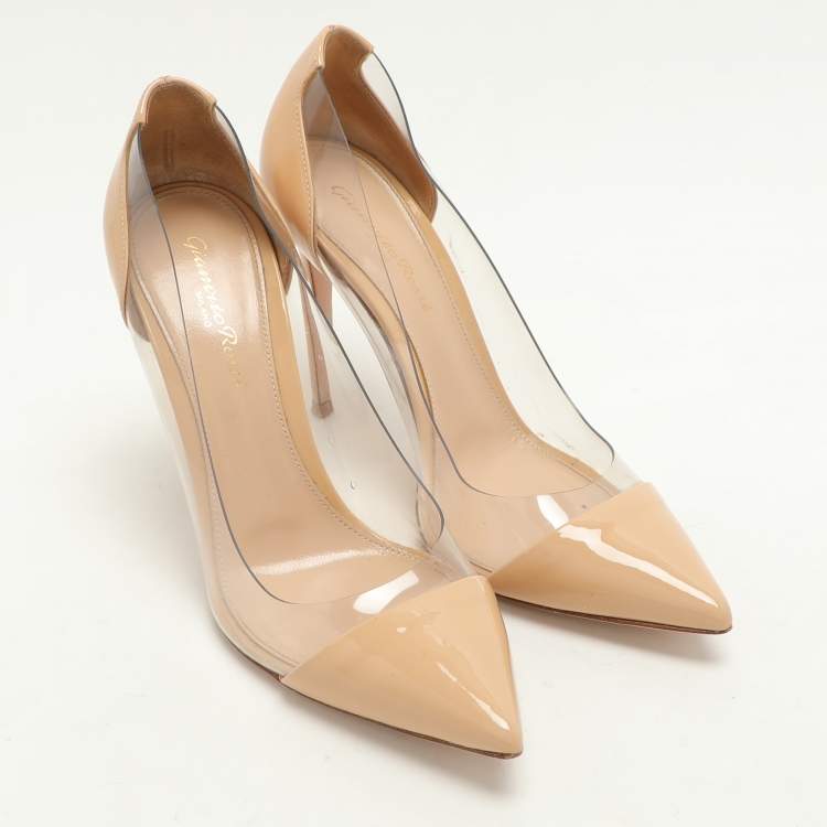 Pre Owned Gianvito Rossi Beige Patent Leather and PVC Plexi Pumps Size 37