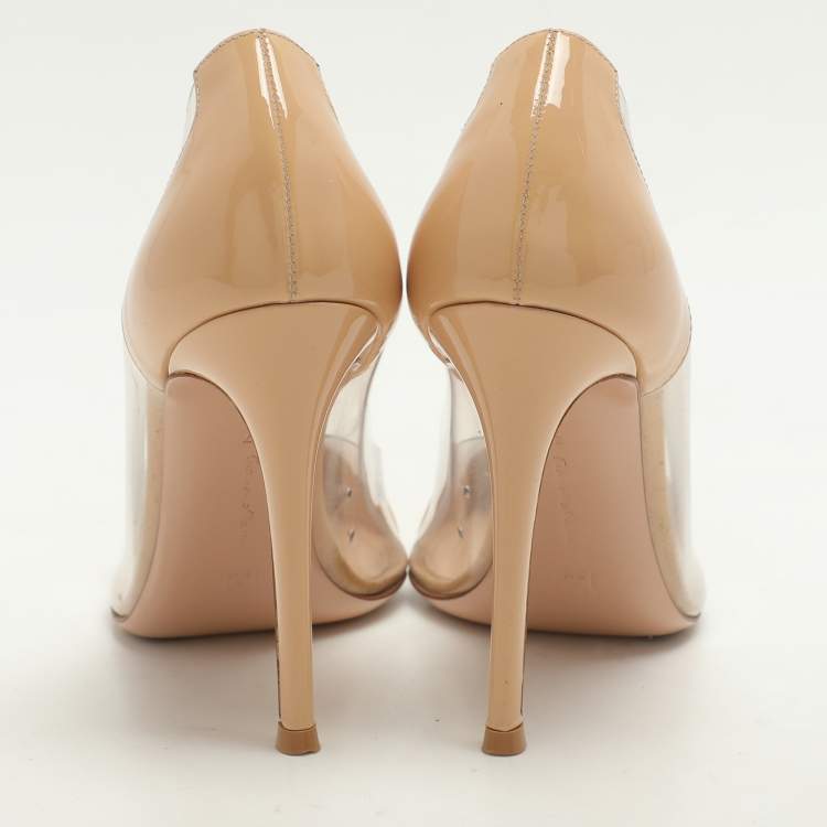 Pre Owned Gianvito Rossi Beige Patent Leather and PVC Plexi Pumps Size 37