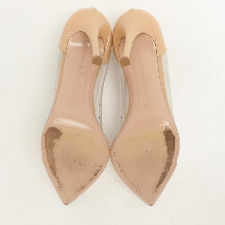 Pre Owned Gianvito Rossi Beige Patent Leather and PVC Plexi Pumps Size 37