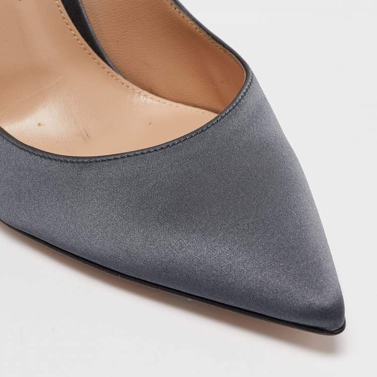 Pre Owned Gianvito Rossi Slate Grey Satin Pointed Toe Pumps Size 40