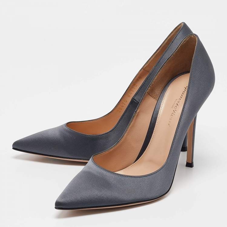 Pre Owned Gianvito Rossi Slate Grey Satin Pointed Toe Pumps Size 40
