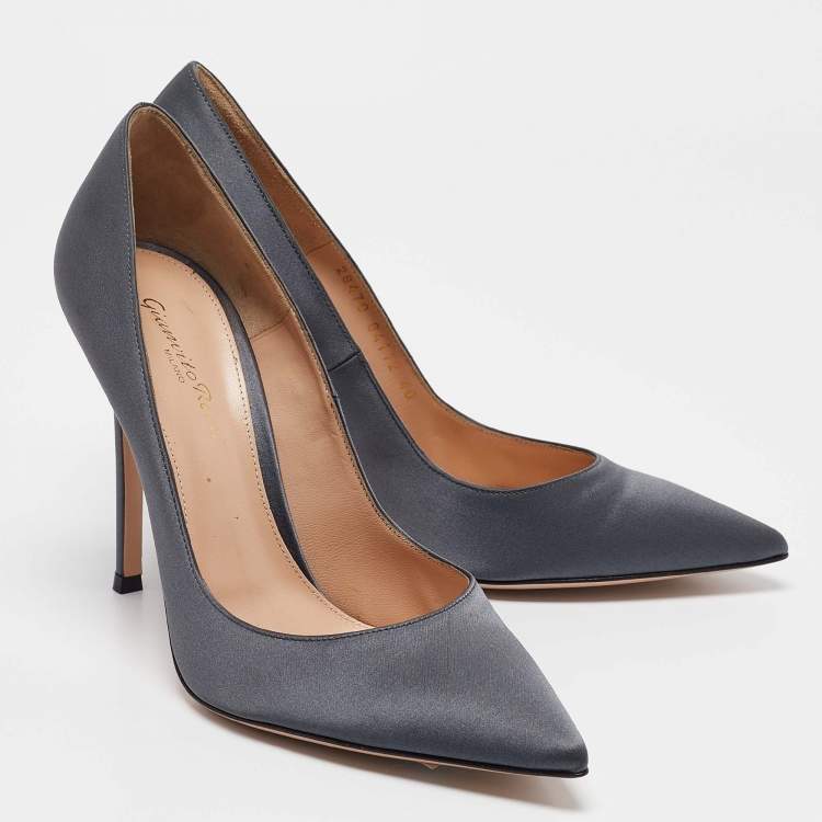Pre Owned Gianvito Rossi Slate Grey Satin Pointed Toe Pumps Size 40