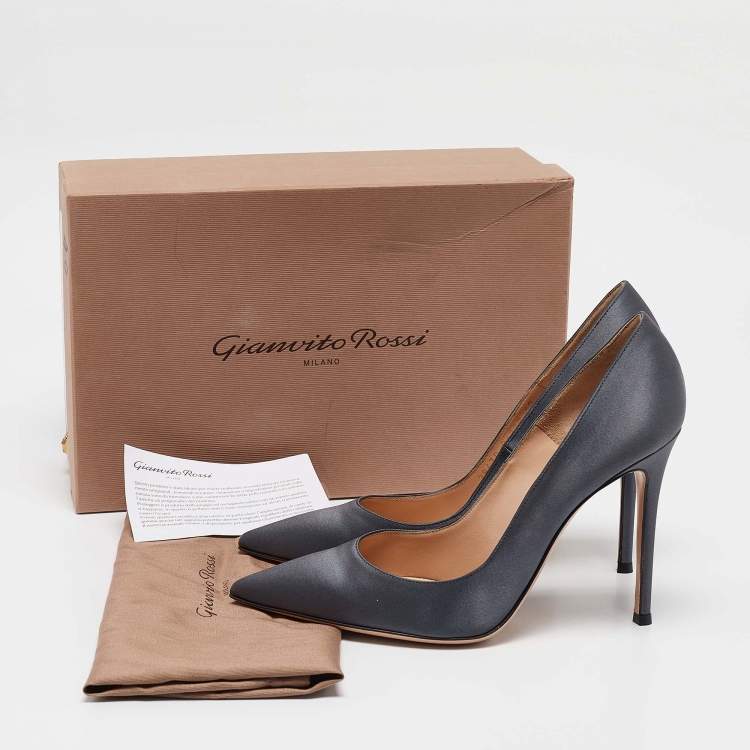 Pre Owned Gianvito Rossi Slate Grey Satin Pointed Toe Pumps Size 40