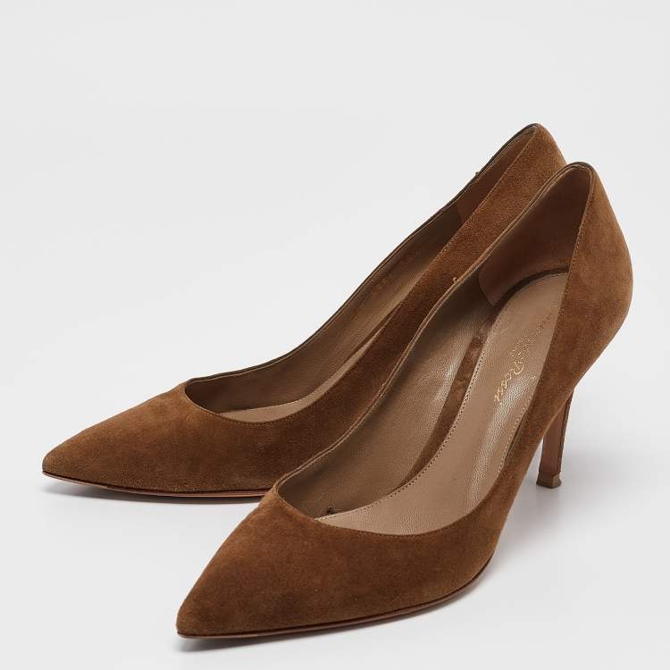 Pre Owned Gianvito Rossi Brown Suede Pointed Toe Pumps Size 38.5