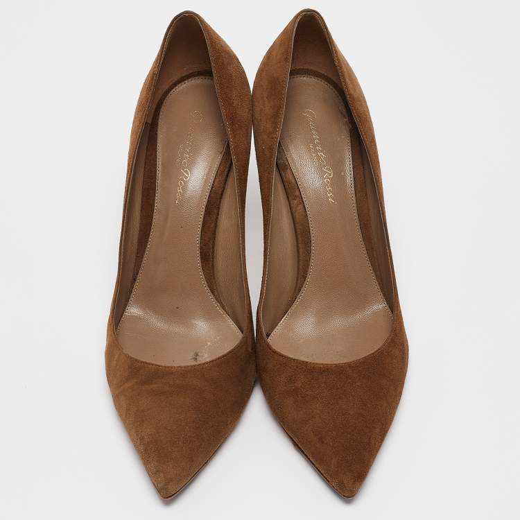 Pre Owned Gianvito Rossi Brown Suede Pointed Toe Pumps Size 38.5