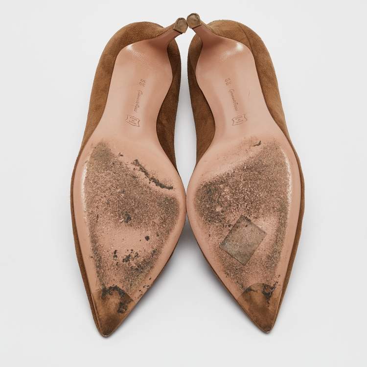Pre Owned Gianvito Rossi Brown Suede Pointed Toe Pumps Size 38.5